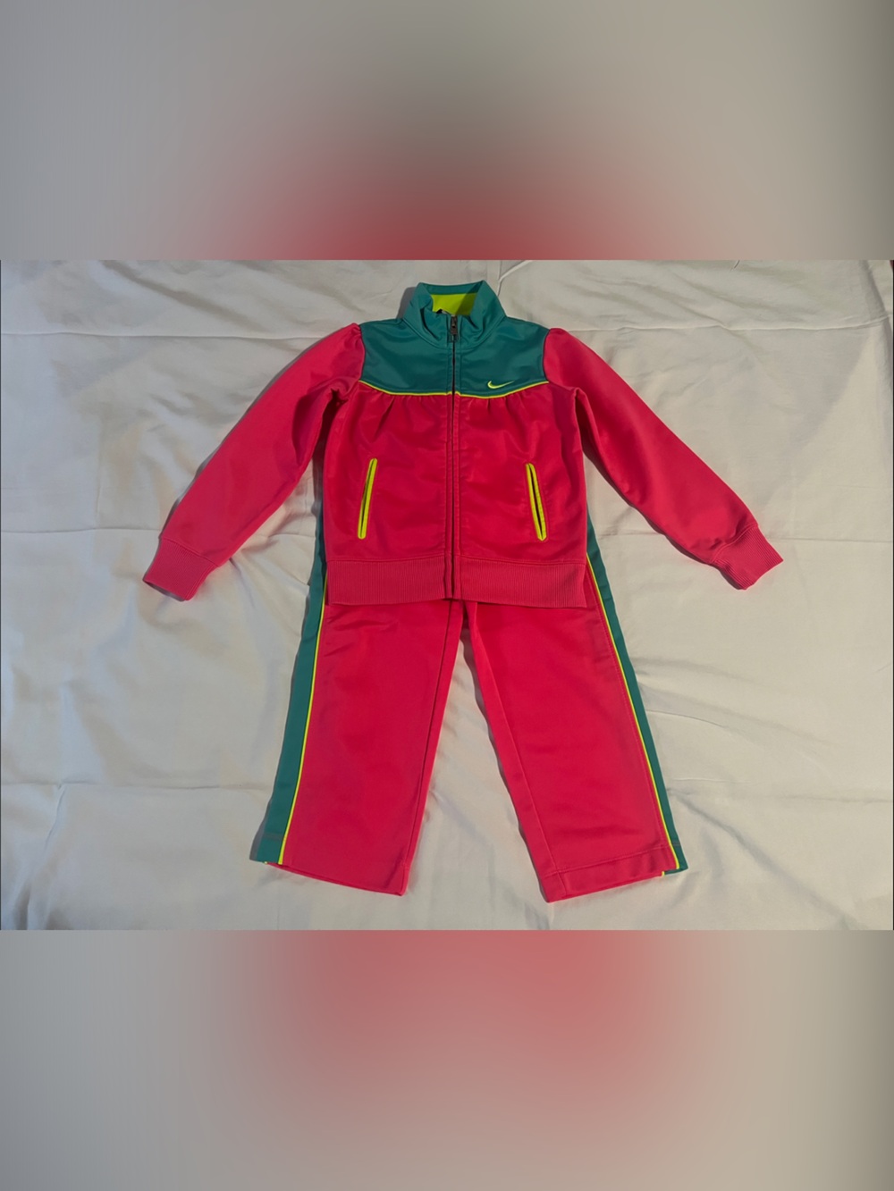 preLoved Nike Girls Hot Pink and Teal Zip-Front Tracksuit with Neon Accents